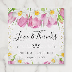 Aquarell-Rosa Tulpen und Osterglocken Hochzeit Geschenkanhänger
