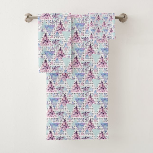Aquarell-rosa u. blaues Palme-Muster Badhandtuch Set (Insitu)