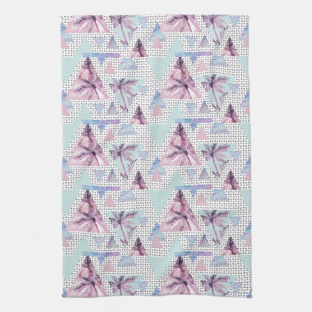 Aquarell-rosa u. blaues Palme-Muster Geschirrtuch (Vertikal)