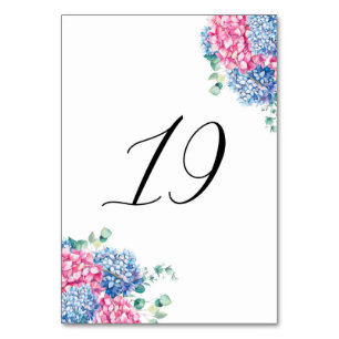 Aquarell-Rosa und Blaue Hortensien Tisch 19 Tischnummer