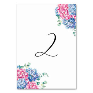 Aquarell Rosa und Blaue Hortensien Tisch 2 Tischnummer