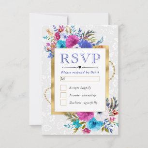 Aquarell-Rosa- und Blaue Sommerblumen-Hochzeit RSVP Karte