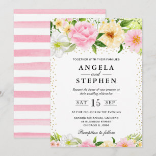 Aquarell-Rosa- und Gelbe-Blumen-Hochzeit Einladung