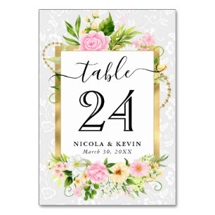 Aquarell-Rosa- und Gelbe-Blumen-Hochzeit Tischnummer