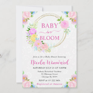 Aquarell-Rosa- und Gelbe-Kranz-Baby-Party Einladung