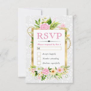 Aquarell Rosa und Gelbe Sommerblumen Hochzeit RSVP Karte
