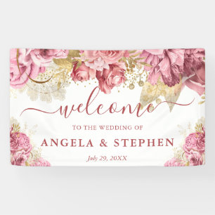 Aquarell Rosa und Gold Blumen Hochzeit Banner