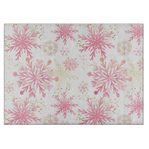 Aquarell Rosa und Gold Glitter Winter Schneeflocke Schneidebrett
