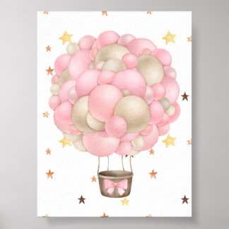 Aquarell-Rosa und Gold Heißluftballon Druckbar Poster