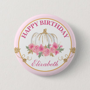Aquarell-Rosa- und Gold-Kürbis Alles Gute zum Gebu Button