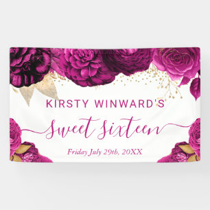 Aquarell rosa und goldene Blumen Sweet 16 Banner