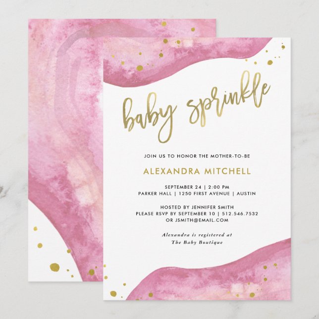 Aquarell-Rosa und GoldGeode Baby besprühen Einladung (Vorne/Hinten)
