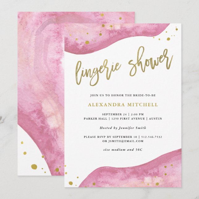 Aquarell-Rosa und GoldGeode Wäsche-Dusche Einladung (Vorne/Hinten)