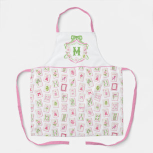 Aquarell-Rosa- und Grün-Schleife-Mahjong-Monogramm Schürze