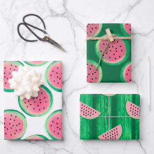 Aquarell-Rosa- und Grün-Wassermelonen-Muster Geschenkpapier Set