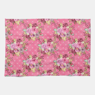 Aquarell-Rosa und Lila Herbstblumen Geschirrtuch