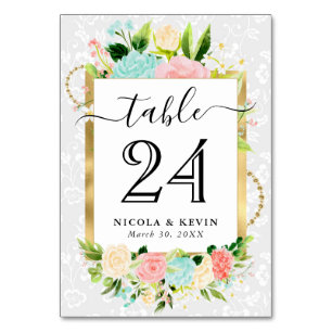 Aquarell Rosa und Mint Blüten Hochzeit Tischnummer