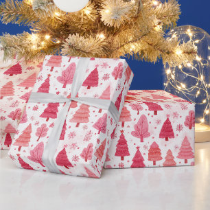 Aquarell-Rosa- und Rot-Weihnachtsbäume Geschenkpapier