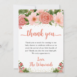 Aquarell-Rosa und Rote Rosen Baby Shower Dankeskarte