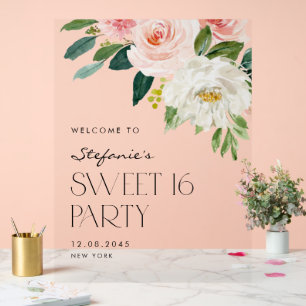 Aquarell-Rosa und Weiße Blumengarten Sweet 16 Acrylschild