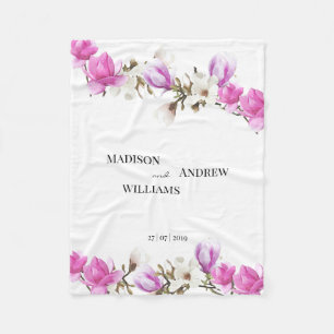 Aquarell-rosa und weiße Magnolien-Blüte Fleecedecke