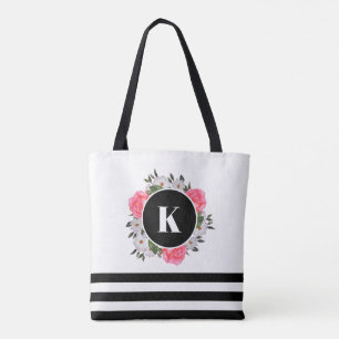 Aquarell-Rosa- und Weiße-Rosen-Kreis-Kranz Tasche