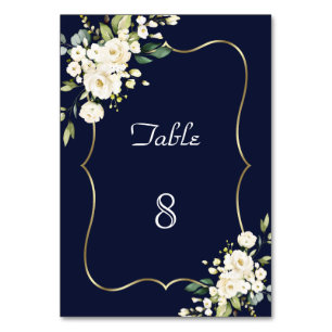 Aquarell-Rosa-Weiße-Blumen-Grüne-Rahmen-Hochzeit Tischnummer