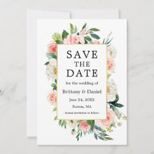 Aquarell Rosa Weiße Blüte Eleganter Goldrahmen Save The Date