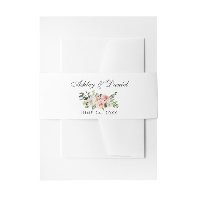 Aquarell-rosa weiße mit Blumenhochzeit Einladungsbanderole (Vorderseite Beispiel)