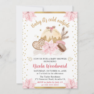 Aquarell-Rosa-Winter-Cakes- und -Cookies-Baby-Show Einladung