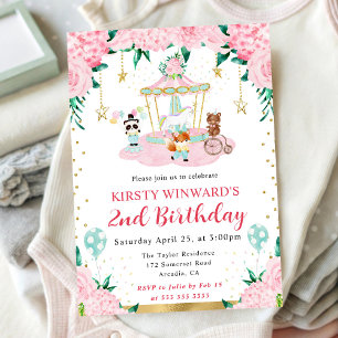 Aquarell Rosa Zirkustiere Kindergeburtstag Einladung