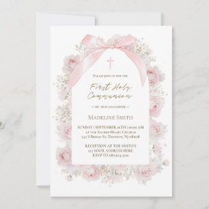 Aquarell rosafarbene Rosen Erste heilige Kommunion Einladung