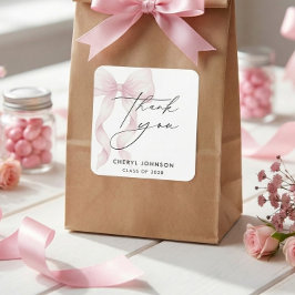 Aquarell-Rosafarbene Schleife Abschluss Danke Quadratischer Aufkleber