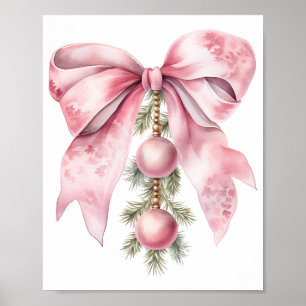 Aquarell-Rosafarbene Schleife mit Troddeln  Poster