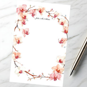 Aquarell Rosafarbenen Orchideenblüten Kranz Briefpapier