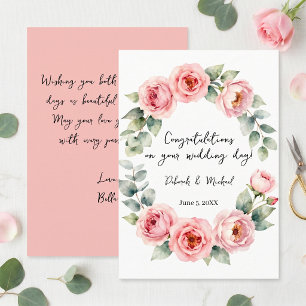 Aquarell Rosafarbenes Rosenkranz Hochzeitsglückwün Karte