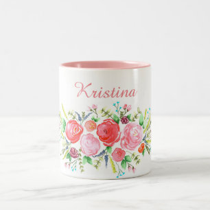 Aquarell-Rosakranz Zweifarbige Tasse