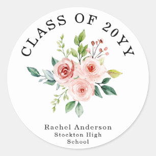Aquarell-Rosé-Blumen-Abschlussklasse Runder Aufkleber