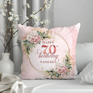 Aquarell-Rosé-Blumenkissen 70. Geburtstag Kissen
