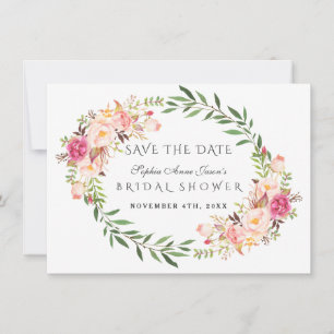 Aquarell-Rosé-Blumenkranz-Brautabschied Save The Date