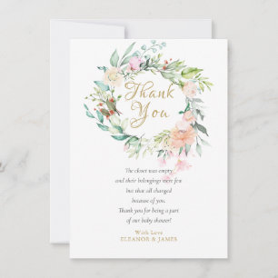 Aquarell Rose Floral Baby Dusche Danke, Gedicht Dankeskarte