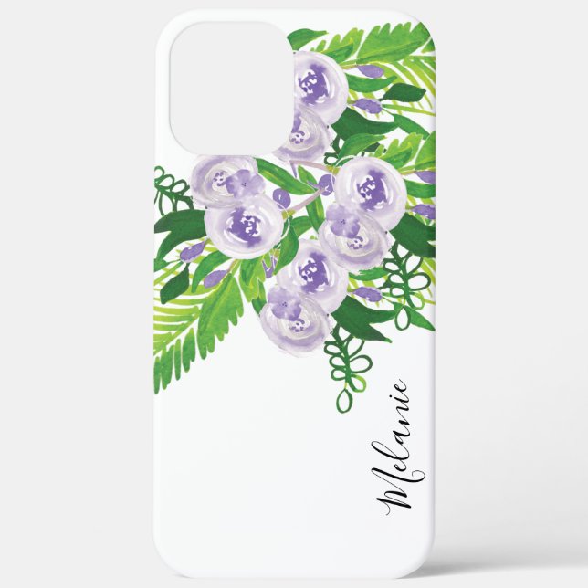 Aquarell Rose Grüne Lila Grün Mit Monogramm Case-Mate iPhone Hülle (Rückseite)