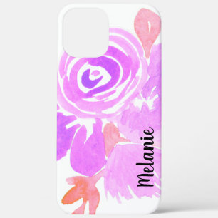 Aquarell Rose Grüne Rosa Lila Mit Monogramm Case-Mate iPhone Hülle