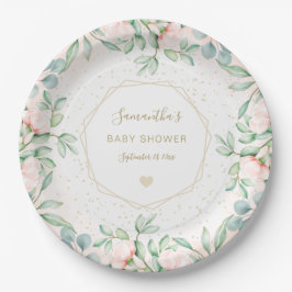 Aquarell Rose Peach floral Baby Dusche Pappteller
