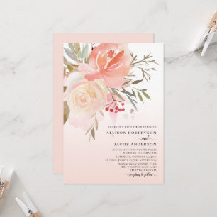 Aquarell-Rosé-Pfirsich-Blumenhochzeit Einladung