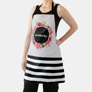 Aquarell-Rosé-Rose und rote Mohn-Kranz-Kreis Schürze