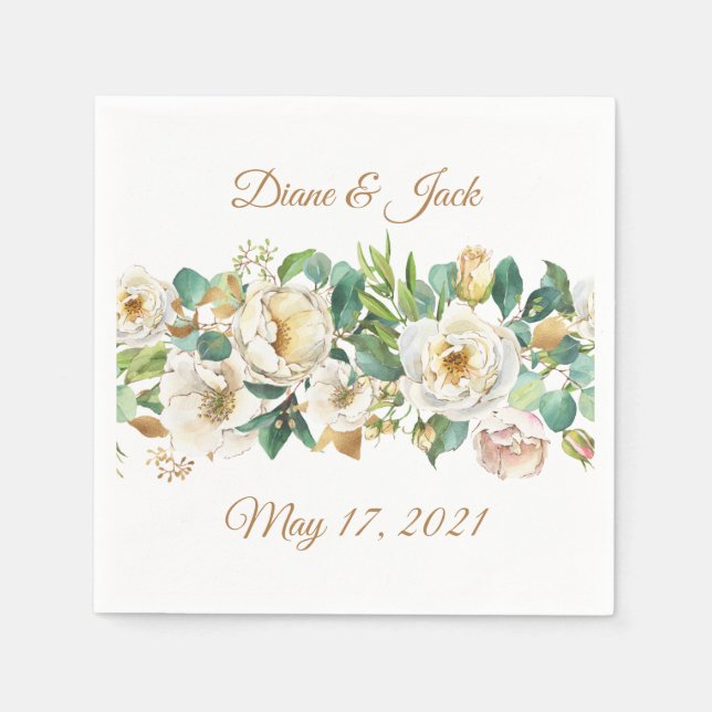 Aquarell-Rose und Eukalyptuspapier Napkin Serviette (Vorderseite)
