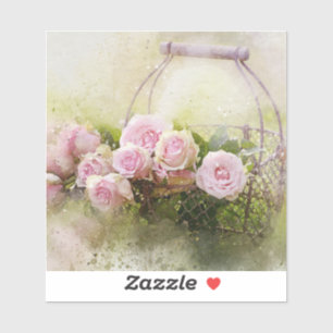 Aquarell-Rose und Korb Aufkleber