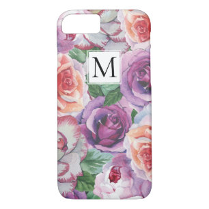 Aquarell-Rose und Monogramm Case-Mate iPhone Hülle