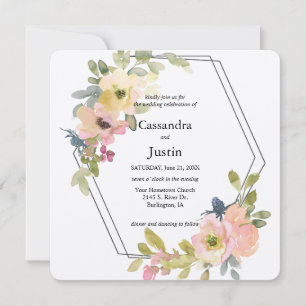 Aquarell-Rosé und Zitronen-Hochzeit Einladung